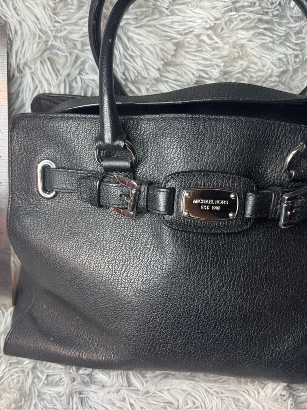 Michael Kors Black Pebbled Leather Satchel with Silver Hardware